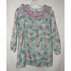 NEW Girls Sz 12 Embroidered Smocked Ruffled Neck Long Sleeve Cotton Dress PEEK